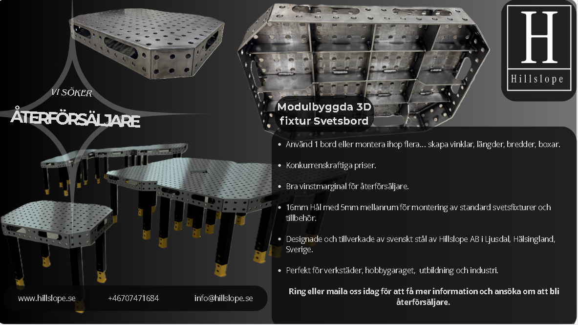 Vi söker återförsäljare av våra 3d svetsbord för svetsfixturer. Tillverkade av oss i Ljusdal, Sverige.